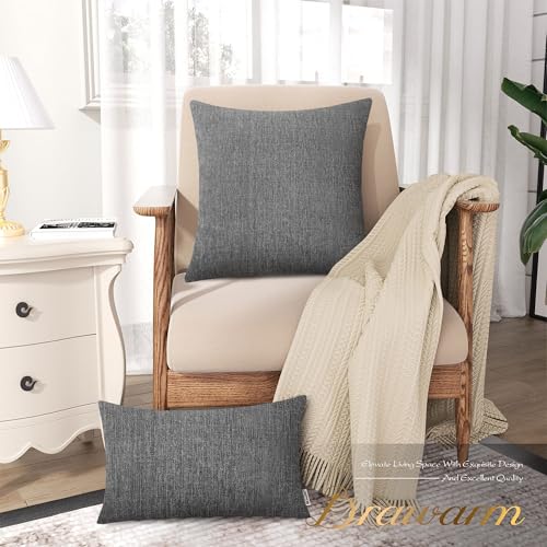 Image of BRAWARM Pack of 2 Throw Pillow Covers Cases for Couch Sofa Home Decoration Solid Dyed Striped Soft Chenille 16 X 16 Inches Neutral Gray