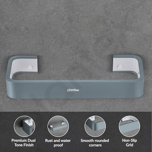 Image of Plantex Aluminium and Acrylic Towel Hanger for wash Basin /Single Towel Rod for Bathroom /Hand Towel Hanger /Bathroom Accessories (Grey and Milky White) 9 Inch