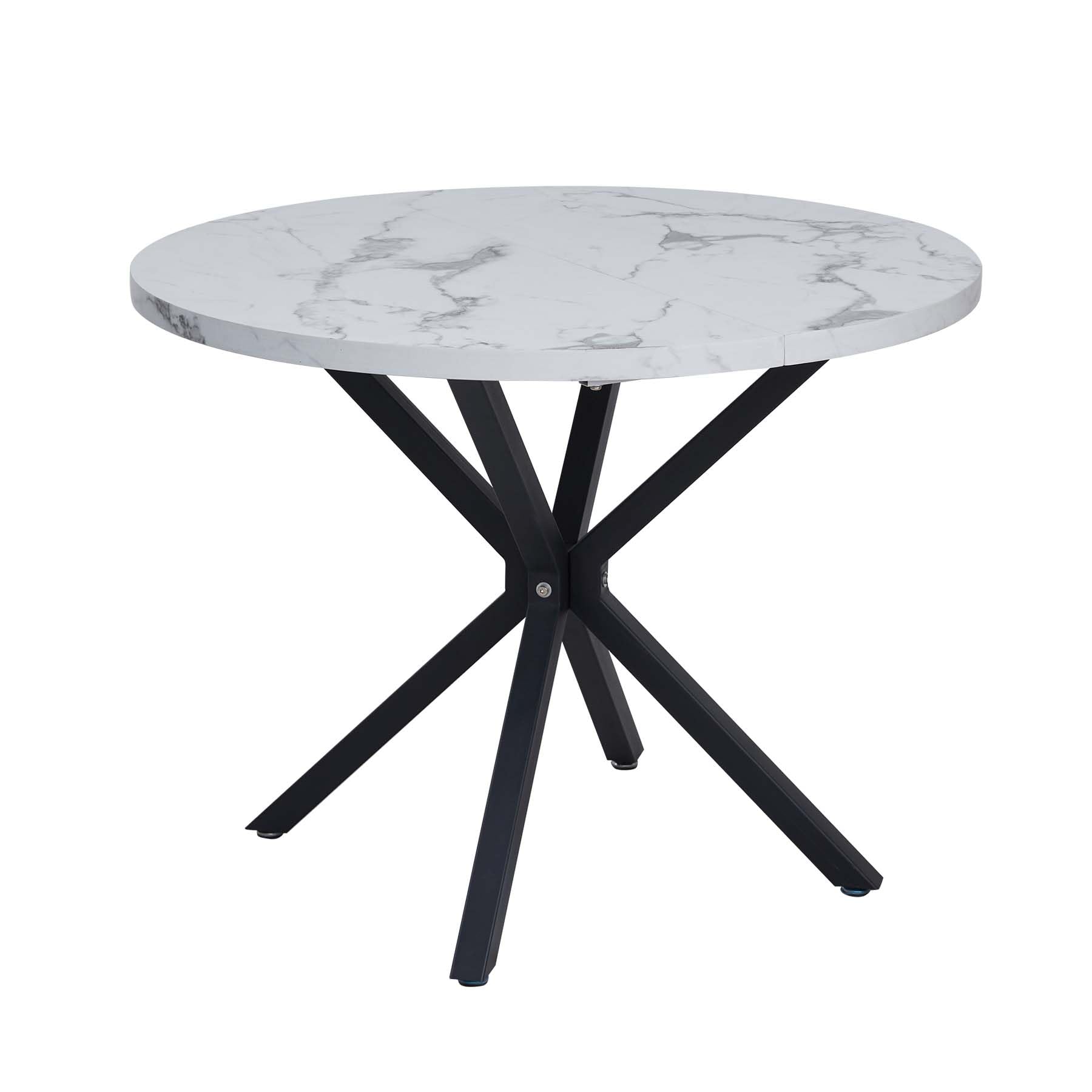 DEYARNA HOME Mesa de Comedor Moderna con Estructura Metálica, Mesa de Cocina para 4-6 Personas, Mesa Redonda de 100cm para Comedor, Sala de Estar, Oficina, Restaurante (Blanco/Negro)