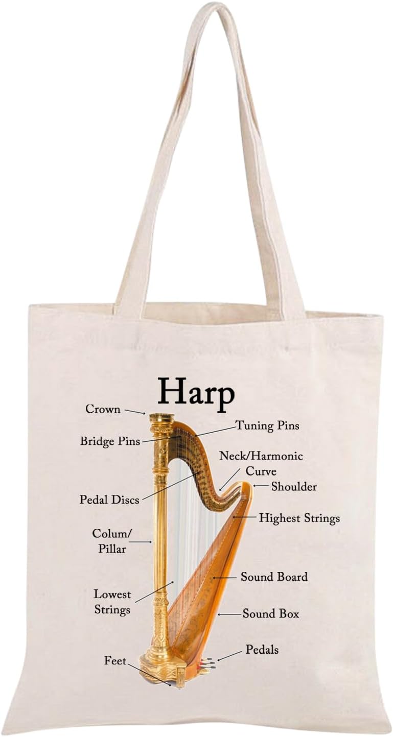 JXGZSOMusician Gift Harp Instrument Anatomy Tote Bag Harp Lover Gift Harp Player Gift Music Teacher Gift Harpist Gift