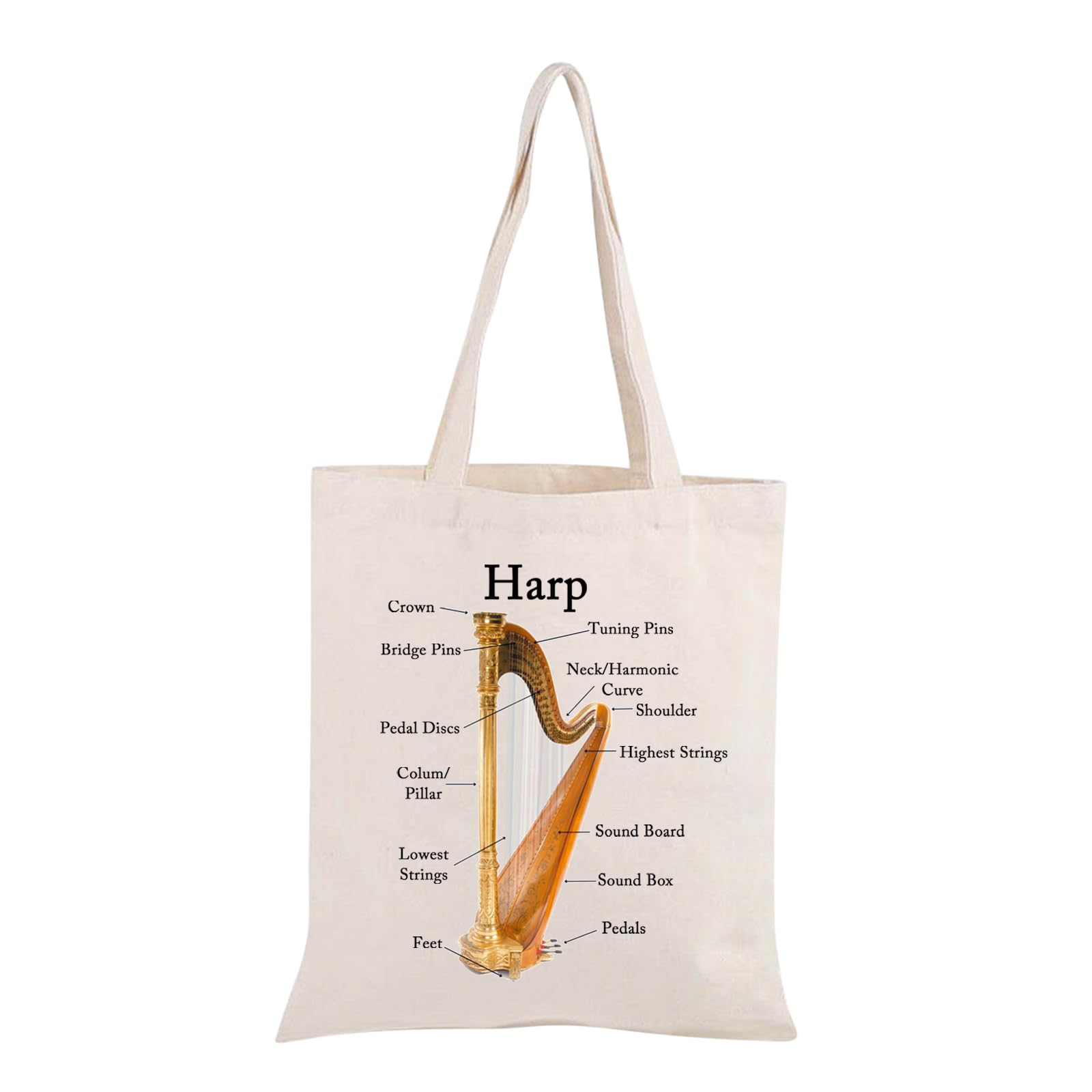 JXGZSOMusician Gift Harp Instrument Anatomy Tote Bag Harp Lover Gift Harp Player Gift Music Teacher Gift Harpist Gift