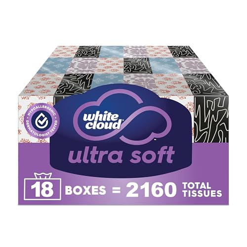 White Cloud Ultra Soft 3-Ply Facial Tissue, 18 Box Multipack, 120 Tissues Per Box