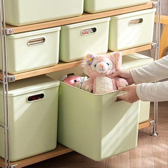 4 pack large plastic White storage bins Baskets, Toy Box Chest with Lids and Handle£¬Organizer Containers for Baby£¬Kids,snacks,Nursery£¬Shelves£¬Playroom, Bedroom£¬Office,Closet£¬home