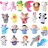 21 pz Marionette da Dita Burattini da Dita Pupazzetti 15 Animali 6 Persone di Famiglia Giocattoli Animaletti Peluche Piccoli Regalo per Ragazzi Festa Compleanno Party