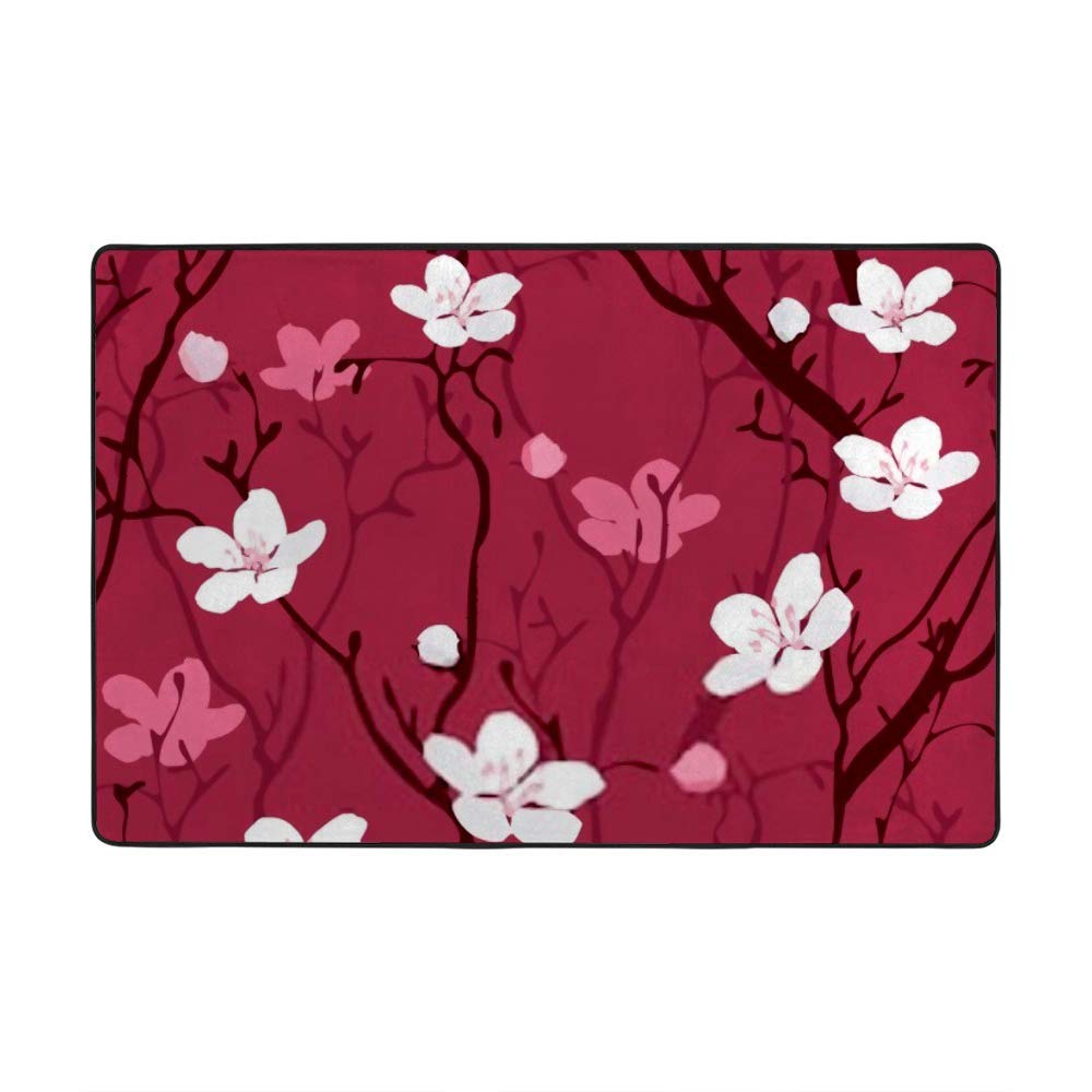 Tapis corail fleurs de cerisier velours polyester coton 150x100 cm