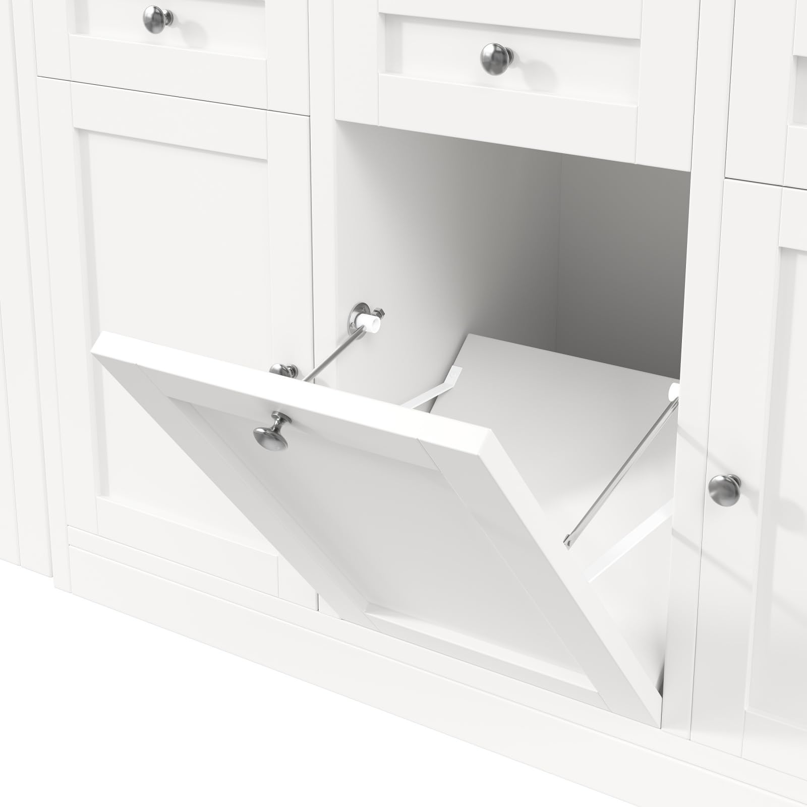YEHTOKHOME Îlot Central Cuisine avec Rangement et Plan de Travail, Table à Manger Extensible 120-200 cm, 3 Tiroirs et 2 Portes, Étagère Snack, Support Poubelle, Table de Bar (A-Blanc)