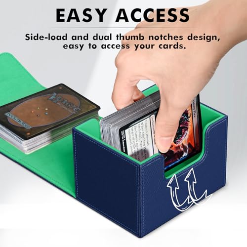 Image of ZLCA Card Deck Box for Trading Cards, MTG Commander Deck Box Holds 120+ Single Sleeved Cards, Leather Magnetic Card Storage Box Fits for TCG CCG Magic Cards (Blue&Green)