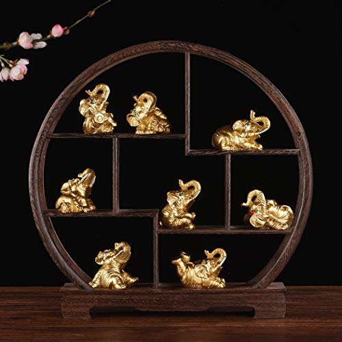 Estatua de resina con ocho elefantes dorados Feng Shui miniatura 4