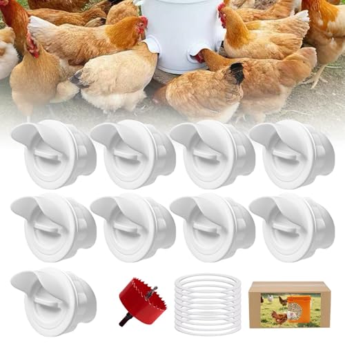 LeKuni DIY Mangeoire Poules 9 Ports, Abreuvoir Poussin Automatique, Mangeoire à Volaille Gravité Kit pour Seaux Tonneaux Bacs