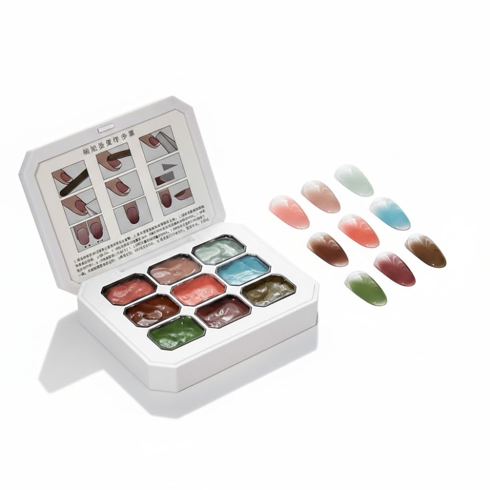 THR3E STROKES Solid Cream GelPolish Set, 9 Colors Pudding Gel Nail Polish Palette with Nail Brush, Nude Pink Orange Red Solid Gel Polish Nail Art Kit Soak Off Portable Gift for Girls/Friend DIY Home (G)-image-34