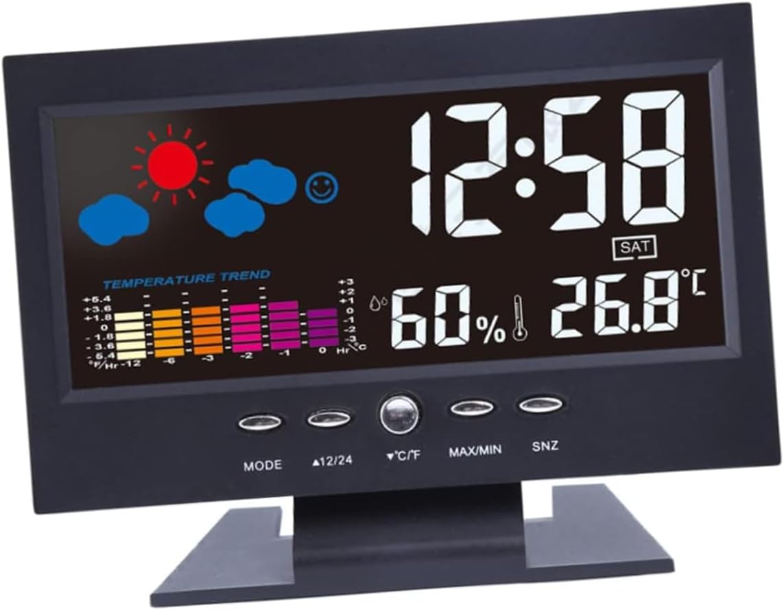Reliable Electrical Meteorology, pantalla LED creativa a Color, reloj de pronóstico del Tiempo, reloj despertador con retroiluminación de calendario perpetuo de temperatura y humed