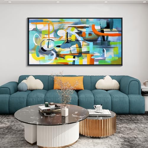 Image of Mofutinpo Abstract Wall Art - Colorful Canvas Wall Pictures with Teal and Blue Line Art - Framed Modern Art for Living Room and Bedroom Wall Decor - Office Wall Art 2448