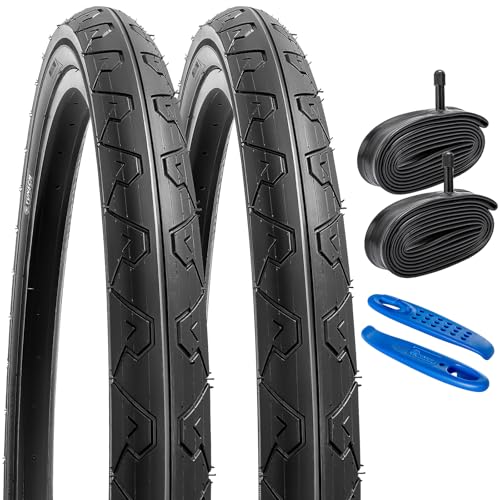 YunSCM 2本セット,26 2.1 タイヤ,26x2.1 54-559自転車タイヤ+チューブ 米式バルブ32mm+タイヤレバ,適用 26インチ 2.1 マウンテンバイク、クロスバイク,Y-1087
