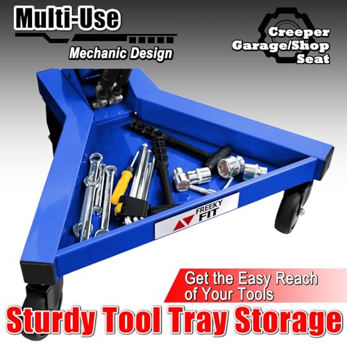 Image of Mechanic Stool with Wheels, Hydraulic Adjustable Shop Stool on Wheels, Garage Work Rolling Chair for Workshop, 400 LBS Capacity, 4 Inch Casters, 360 Swivel Casters Roller Chair, Blue