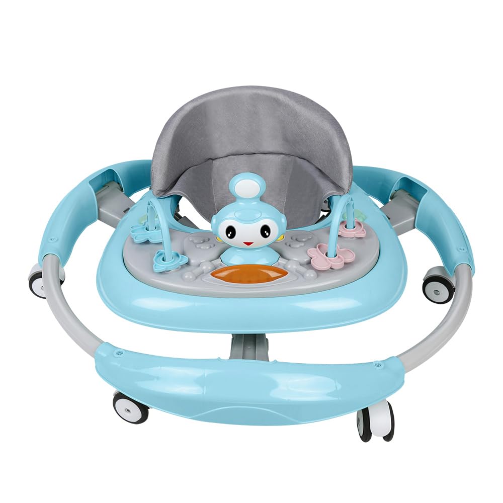 Estación de Juego Electrónica Extraíble con Luces y Melodías, Andador para Bebé Plegable, Altura Ajustable, Fácil de Almacenar, 6 Meses y Más - 70 * 70 * 91 cm - Azul