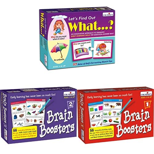 Image of Creative Educational Aids P. Ltd. - CRE0995 Let's Find Out What Puzzle for 4 & Up Years (Multi-Color, 54 Pieces) & Brain Boosters - 2 Card Game & CRE0987 0987 Brain Boosters - I