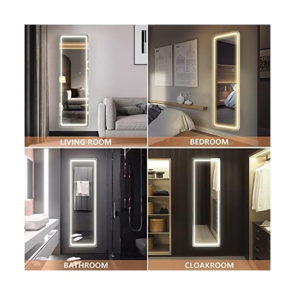 LVSOMT FullLength Mirror with Lights, 47"x14" LED Lighted Wall Mounted