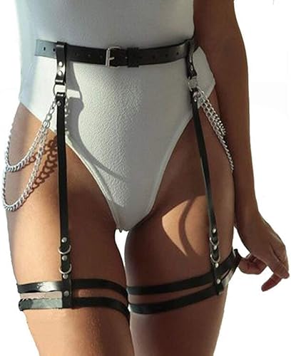 Miniatura 4 de Sexy cuero rave cintura cuerpo cadena negro antideslizante cinturón cuero rave muslo cadena reina vientre cuerpo accesorios para mujeres y niñas