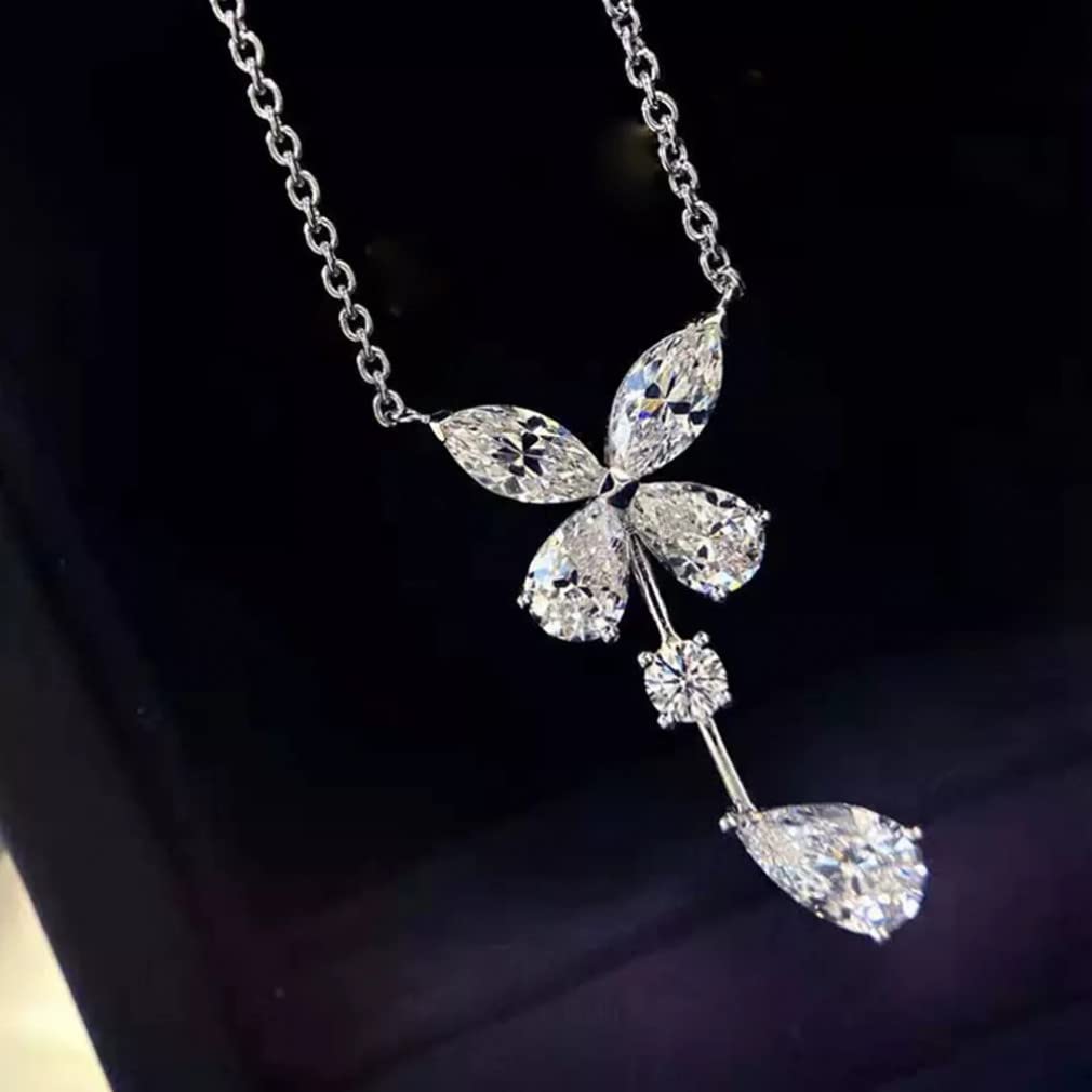 Collar con Colgante de Mariposa de Aniversario de Piedras Preciosas de moissanita de Plata de Ley 925, joyería