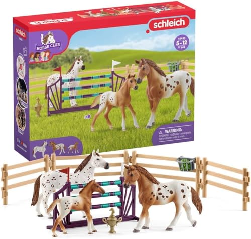 schleich Horse Club - 17PC Lisa’s Tournament Training Equestrian Playset with Appaloosa Family - Realistic Horse Toys with Jump and Fence - Animal Figurines for Screen-Free Play - Kids 5+ | 42433