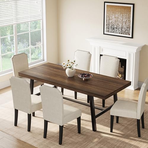 Image of GarveeHome Industrial Dining Table for 6-8 People, 78.7 inch Long Large Kitchen Table with Sturdy Metal Frame, Rectangular Counter for Dinner, Kitchen, Dining Room (Brown, 79 inch Non-extendable)