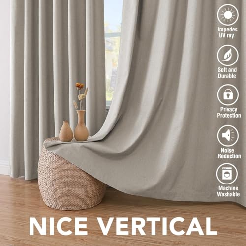 Image of H.VERSAILTEX Blackout Curtains Linen Curtains 120 inches Long 100% Black Out Curtains for Bedroom Windows, Textured Linen Look Draperies Grommet with White Liner, 2 Panels, Stone