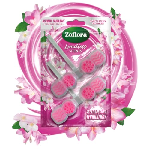 Zoflora Rim Blocks Freesia & Jasmine 2 x 131g Pack Freshness & Odour Control Long-Lasting Floral Fragrance Kills 99.9% of Bacteria