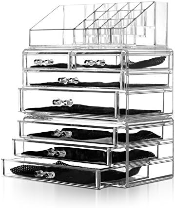 Unique Home Acrylic Jewelry and Cosmetic Storage Makeup Organizer Set, 3 Pieces, Clear 3 Count