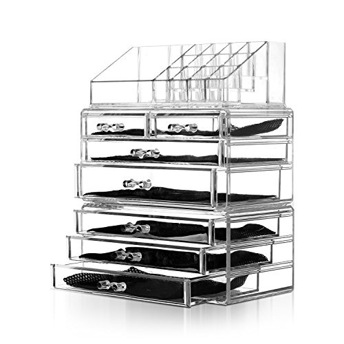 Unique Home Acrylic Jewelry and Cosmetic Storage Makeup Organizer Set, 3 Pieces, Clear 3 Count
