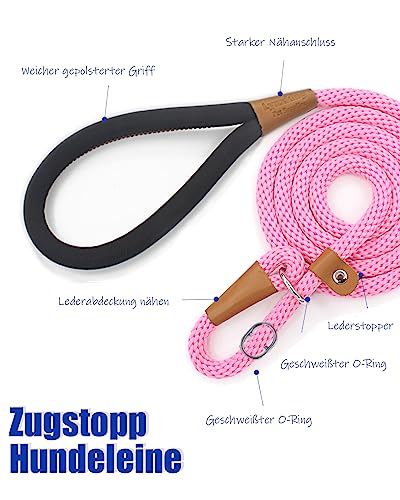 lynxking Schleppleine für Hunde Hundeleine Retrieverleine Führleine Zugleine für kleine mittelgroße große Hunde (Pink, Zugstopp-0.9cm x 180cm)