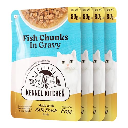 Image of Kennel Kitchen Grain Free Wet Cat Food for Adults and Kittens, Gravy Pet Food for Cats No Artificial Flavors, Colors or Preservatives, 4 Pouches (4 x 80 GMS)