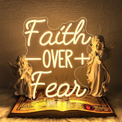 Image of WLHOPE Faith Over Fear Neon Sign Bible Verses Neon Signs for Wall Decor Christian Led Lights Religious Light Up Church Prayer Room Home Bedroom Club Party Christian Gifts