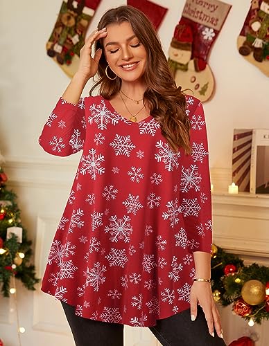 Image of LARACE Tunics 3 /4 Sleeve Plus Size Tops for Women V Neck Loose Fit Flowy Clothing for Leggings