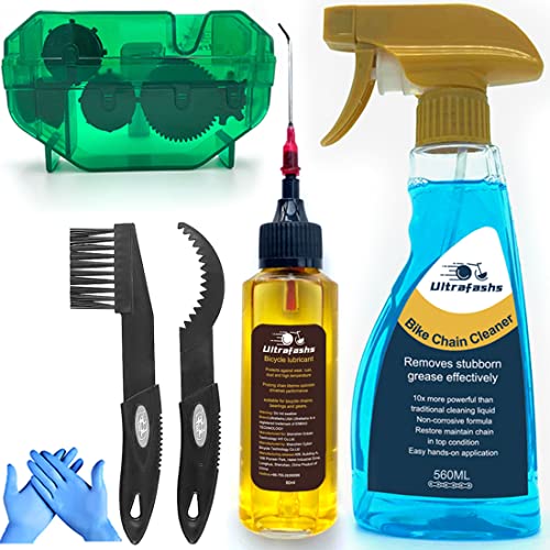 Lubricante y Limpiador de Cadena de Bicicleta Ultrafashs 6 Piezas para Limpiar y Mantener su Cadena | Bike Lube-60ml, Degreaser-560ml | Seguro para Aleación, Plástico, Caucho, y Fibra de Carbono