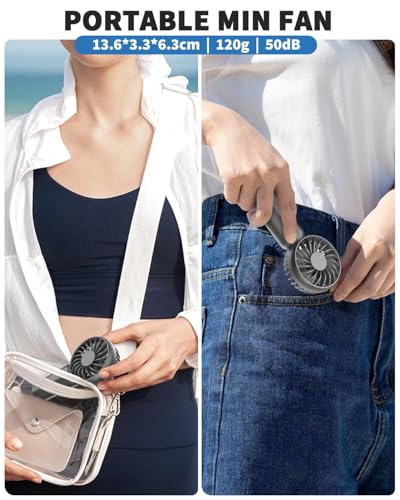 Image of TEKCOOL Portable Mini Fan - Rechargeable Hand Fan with 3 Adjustable Speeds, 2000mAh Battery, Lightweight Design, Low Noise, and Easy Portability for Indoor and Outdoor Use (Grey)