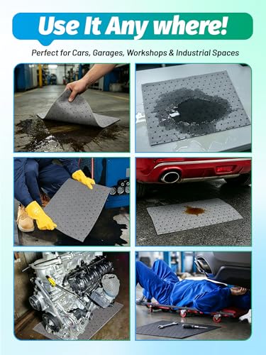 Image of Heavy Duty Oil Absorbent Pads 15 inchx 25' 1 Roll Automotive Absorbent Pads | Absorbs Up to 10 oz per Oil Spill Pads Universal Leak Drip Garage Floor Oil Water Coolant Chemicals Workshop