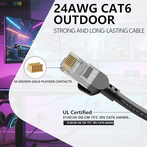 image for Jadaol Cat 6 Outdoor Ethernet Cable 200 ft (60.96m), Support Cat8/7 Ne