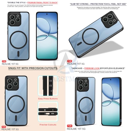 Image of AESTMO Realme 15T 5G Back Cover | 360 Protection | Crystal Clear Hard Back Transparent | Compatible with MagSafe Accessories (PC+TPU, Black Bumper)