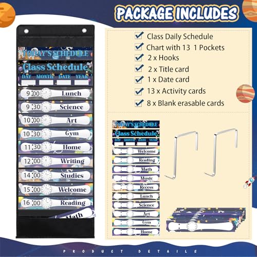 Sunnymove Daily Schedule Pocket Chart For Classroom Decor With 13+1 Pockets And 42 Designed Schedule Cards, Teacher Supplies For Preschool Classroom Home Office Back To School Decorations(Starry sky) - Image 6