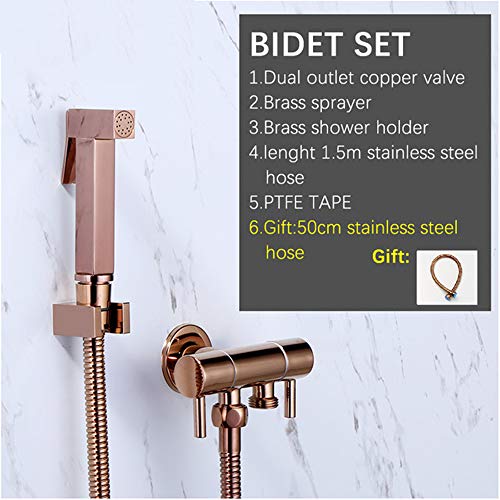 Ducha de bidé de latón macizo oro rosa con doble válvula para baño de lujo 6