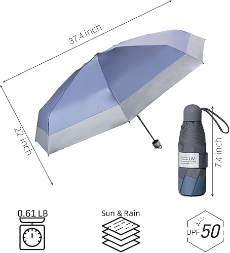 Miniatura 5 de Paraguas de viaje compacto plegable, paraguas pequeño para lluvia y sol, sombrilla con protección UV, bloqueador UV, 8 varillas resistente al