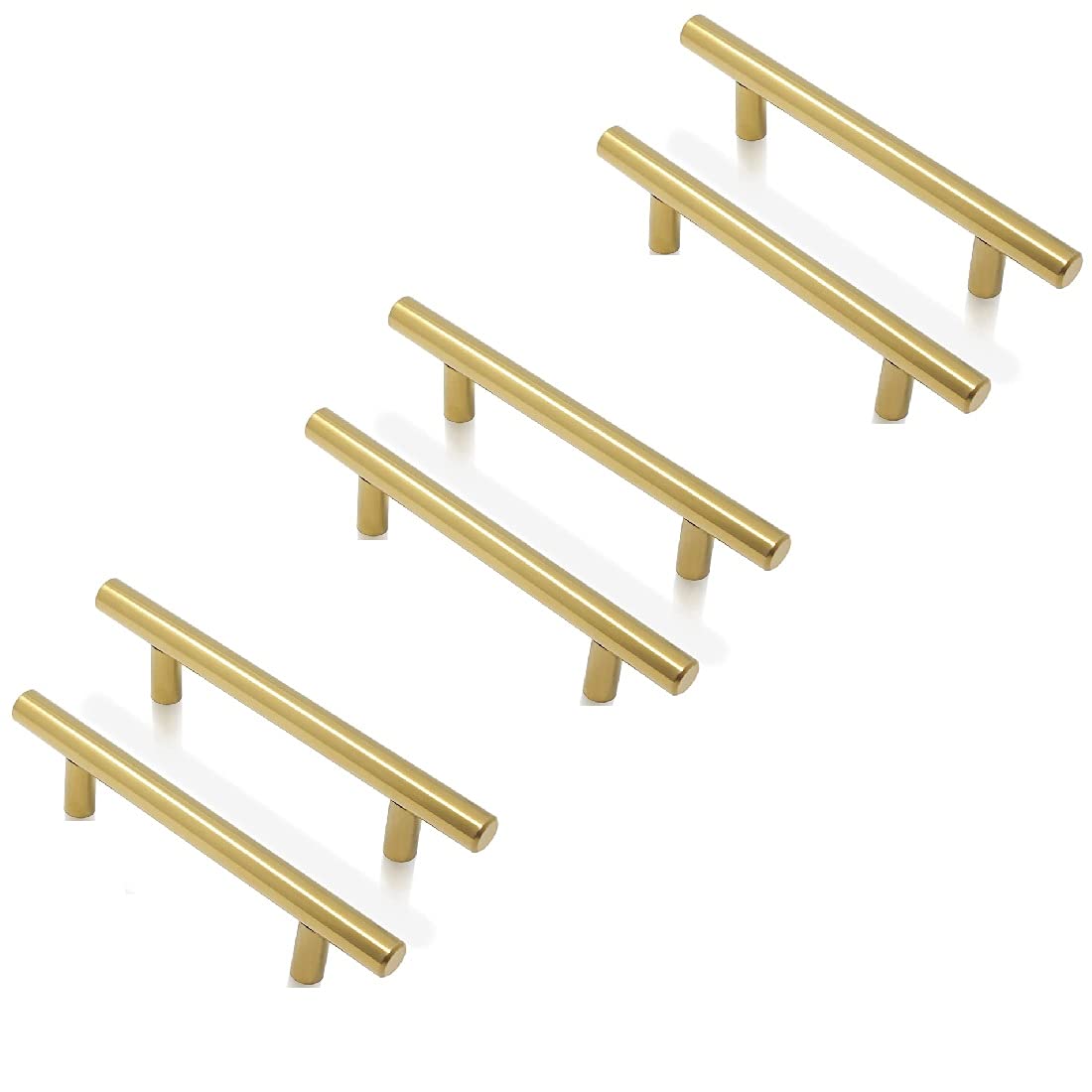 Ansiedio Gold 6 Pack Kitchen Cupboard Handles Cabinet Handles 96Mm - Handles For Cupboards & Draws, Stainless Steel T Bar Pulls For Kitchen, Bathroom, Wardrobe