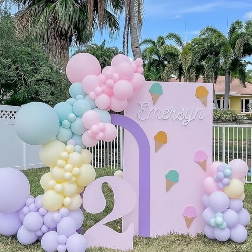 Image of Pastel Rainbow Party Balloons Assorted Colors, Pastel Light Purple Pink Yellow Green Latex Multicolor Balloons for Girl Colorful Candy Princess Ice Cream Birthday Bridal Baby Shower Party Decorations