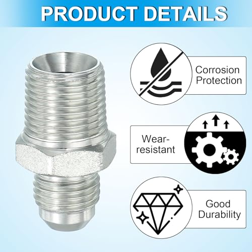 Image of PATIKIL Pipe Adapter Connector 9 /16 inch Male 74 Flare JIC x 3 /8 inch Male R Pipe Fitting 2 Pcs Oil Feed Restrictor Fitting Hydraulic Connector for Oil Steam Water Pipelines System