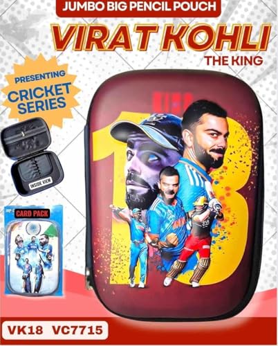 Image of Gifts- Virat Kohli Pencil Pouch for Kids- Pack of 1, Large Capacity Waterproof Stationery Pouch with Zipper| Cute Hardtop Pencil Box for School, Boys & Girls Size 22X15 cm