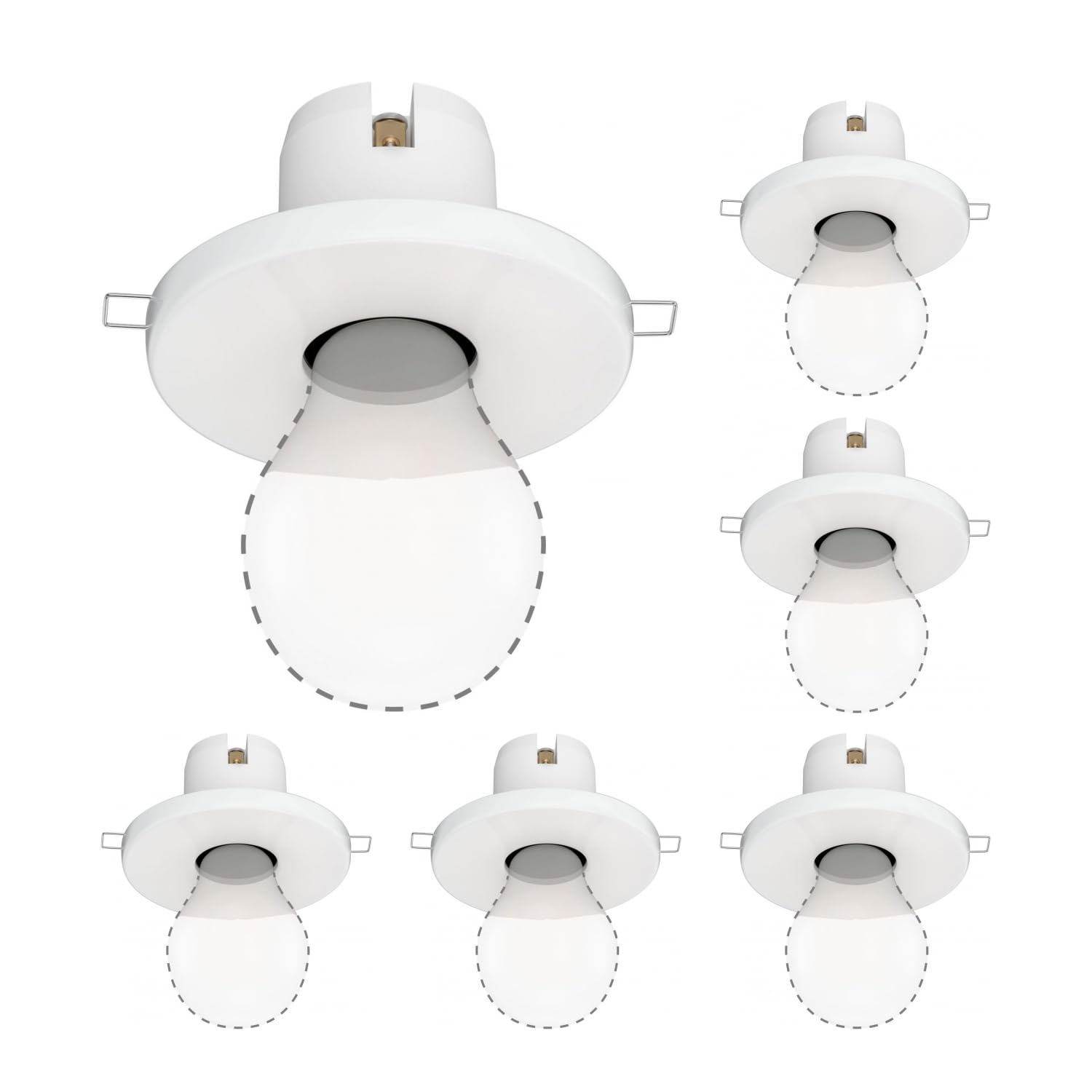ledscom.de 6x plafonnier encastré TELA, porcelaine, blanc brillant, rond, 99mm Ø, 1x E27 max. 60W
