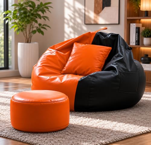Image of karuto 4XL Tear Drop Bean Bag Cover (Without Beans) (Black::Orange, XXXXL)