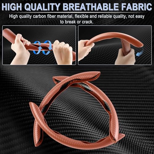 Image of Amiss 3pcs Carbon Fiber Anti-Skid Steering Wheel Cover, Waterproof & Segmented Butterfly Design, Universal 99% Vehicle Wheel Cover Protector, Car Interior Accessories (Champagne-3pcs)