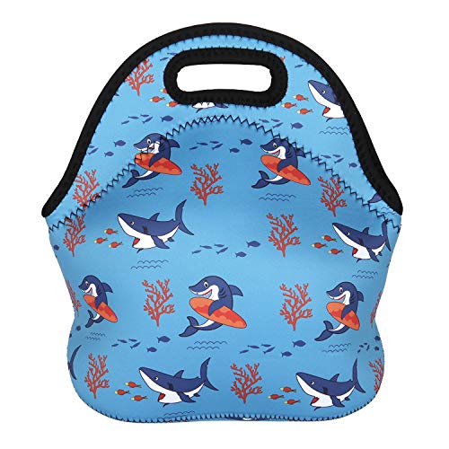 Violet Mist Neoprene Shark Lunch Bag Animal Insulated Waterproof Lunch Tote Bag Cartoon Reusable Lunch Box Containers Organizer Food Carrying Bento Lunch Handbag for men Women Work Gifts