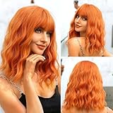 Veally Short Ginger Orange Wig - Wavy Bob with Bangs, Curly Wig for Women - Natural Looking Synthetic Heat Resistant Fiber - Daily Party Use